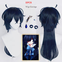 Anime The Case Study of Vanitas Cosplay Wig Vanitas No Karte Dark Blue Hair Earring Ear Clips Heat Resistant Fiber Hair Wig Cap