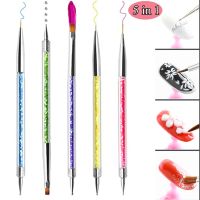 (Stream woman)5ชิ้น/เซ็ตแปรงเพ้นท์เล็บ Double-Ended Nail Dotting ปากกา Liner Brush Nail Art Point Drill Drawing Tools Set Salon Nail Art Tools