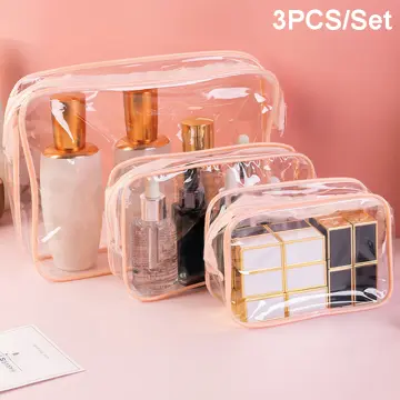 3Pcs/set Nylon Mesh Transparent Women Cosmetic Bag Small Makeup