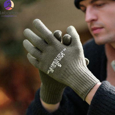 Leboston (ถุงมือ) 1คู่ Dz143ผู้ชายถักถุงมือตั้งแคมป์กลางแจ้งลื่นฤดูหนาวที่อบอุ่นหน้าจอสัมผัสถุงมือเต็มนิ้ว