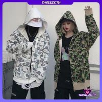 mjfds แบรนด์ hip-hop camouflage แจ็คเก็ตนักเรียน shark เสื้อกันหนาวผู้ชายและผู้หญิงคู่ hooded ซิปบางกำมะหยี่ jacket