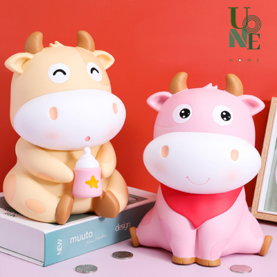 UoneHome พร้อมส่ง ♥ H123 กระปุกออมสินน้องวัวโนมิน่ารัก แบบเปิดได้ วัสดุไวนิล ของขวัญวันเกิด ของขวัญ ของแต่งบ้านแบบน่ารัก