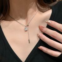 Korean version geometric square zircon tassel necklace female ins style high-end clavicle chain light luxury design versatile accessories 〖WYUE〗