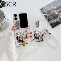 CSCR เคสมือถือแบบพับสำหรับครอบครัว Shilubi รูปการ์ตูนเรียบง่ายสำหรับออปโป้ไฟนด์ N2ผิวนอกป้องกันแบบโปร่งใสแบบมีสายคล้องป้องกันการกระแทกด้านหลัง