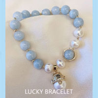 Aquamarine Bracelet Female Ins Freshwater Pearl Retro Transport Lucky Cat Handmade Girl Hand Jewelry