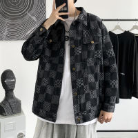 High Street Checkerboard Denim Jacket Men S And Tide Brand Loose Fried Street Jacket Ins Hong Kong Style Ruffian Handsome Top