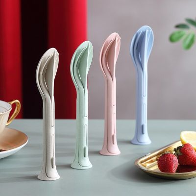 3pcs/set 3 In 1 Travel Portable Cutlery Set Japan Style Wheat Straw Knife Fork Spoon Student Dinnerware Sets Kitchen Tableware Flatware Sets