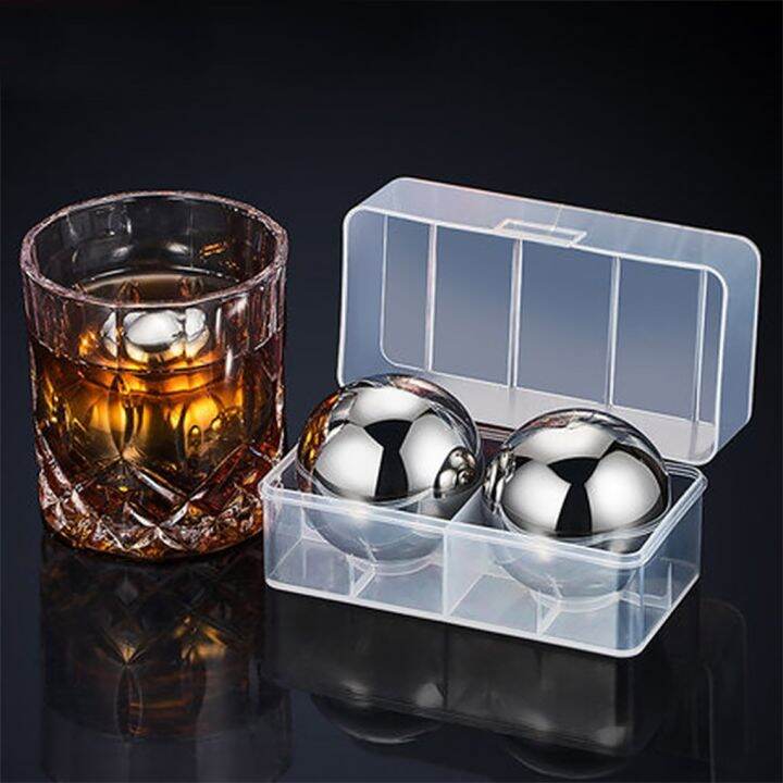 2-pcs-stainless-steel-round-ball-whiskey-cooling-cubes-vodka-stone-ice-cubes-with-plastic-case-tongs-drinks-cooler-beer