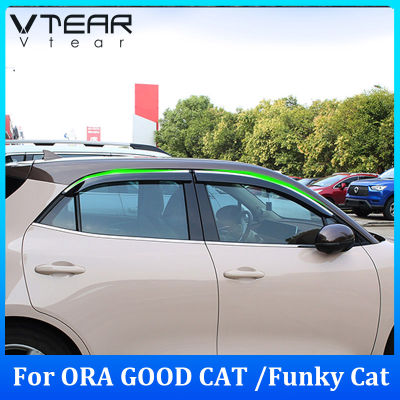 Vtear For ORA GOOD CAT / FUNKY CAT 2021 2022 2023 Car window rain shield 4PCS Rain Visors shine protection Transparent PC plastic With stainless steel bright strip Exterior accessories Automotive external modification parts