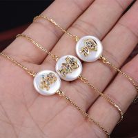 【CW】 multi colors cz pave vary tiny gold charm round pearl bead connector charms dainty link bracelet for women birthday gift