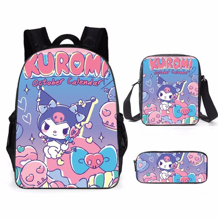 3-piece-set-mochila-kuromi-school-girl-backpack-travel-backpack-storage-bag-bookbags-pencil-bag-cosplay-bag-knapsack