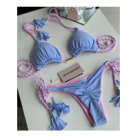 [พร้อมส่ง]BIKINIชุดว่ายน้ําผู้หญิงทูพีชชุดว่ายน้ำบิกินี่กับฟองน้ำถักเชือกบิกินี่เซ็กซี่หลายสีตัวเลือก e