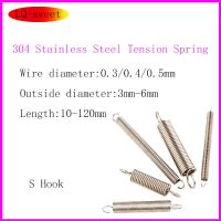 304 Stainless Steel S Hook Cylindroid Helical Coil Pullback Extension Tension Spring Wire Diameter 0.3mm 0.4mm 0.5mm Spine Supporters