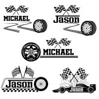 Custom Boys Name Racing Car Tire Checkered Flags Wall Decal Vinyl Home Decor for Kids Room Nursery Sticker Wallpaper Mural G159