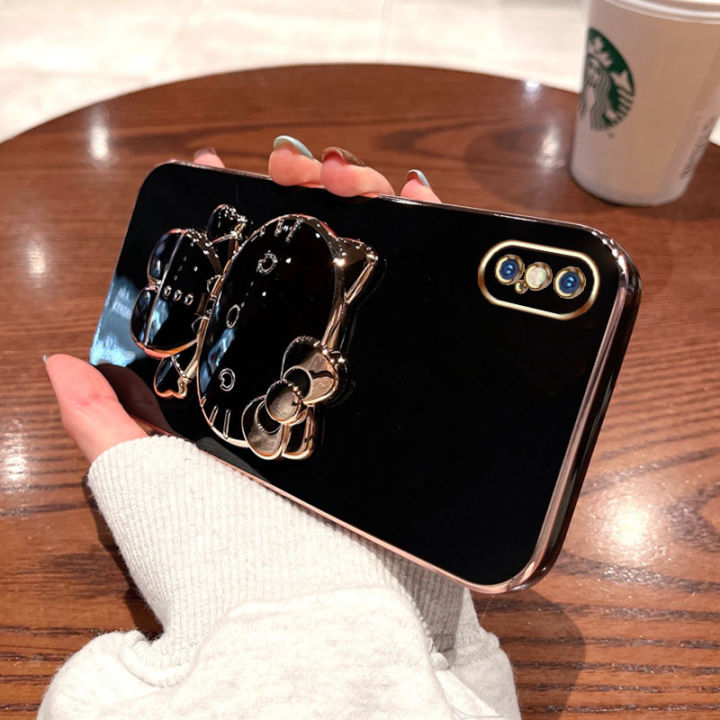 ybdกับเคสโทรศัพท์กระจกเข้ากันได้กับ-iphone-x-xs-xs-max-xr-เคส3d-แมวน่ารักพับเคสซิลิโคนแบบนิ่มยึดสามมิติ