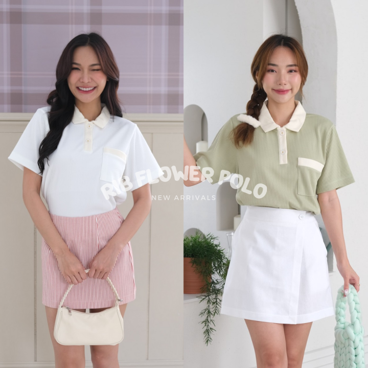 rib-flower-polo-เสื้อโปโลปกทูโทน-กระดุมดอกไม้