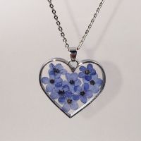 1Pcs Heart Acrylic Dried Preserved Fresh Flower Lovers Charms Petal Specimens Resin Pendant Alloy Chain Necklace