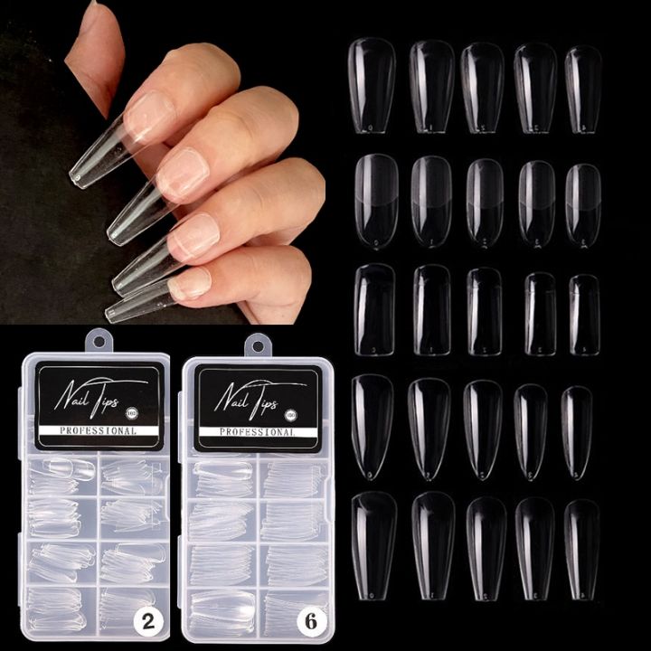 100pcs-box-clear-acrylic-false-full-cover-nail-tips-nails-extension-stiletto-coffin-fake-nail-faux-ongle-french-capsules-ongles