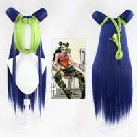 Jolyne Cujoh Jojo S ผจญภัยแบบแปลกประหลาด En Wind Kujo สีเขียววิกผมสังเคราะห์รุ่นยาวซาลาเปา + หมวกวิกแบบอิสระ