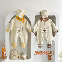 Bear New Born Unisex Bodysuits &amp; One-Pieces Romper ฤดูใบไม้ร่วงฤดูหนาวรุ่น Plus กำมะหยี่0-2ปีน่ารักปักเด็ก Jumpsuit