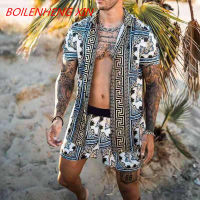 NEW Men Hawaiian Sets Printing 2021 Summer Short Sleeve Button Shirt Beach Shorts Streetwear Casual Mens Suit 2 Pieces INCERUN