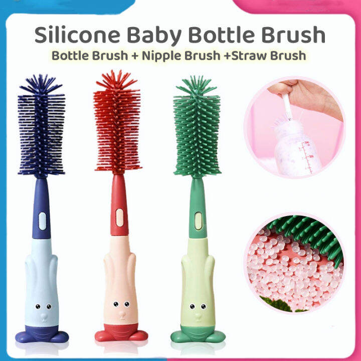 3 In 1 Silicone Baby Bottle Brush Set Bottle Washing Brush 360 Degree