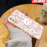 JIUMOO เคสปลอกสำหรับ Samsung กาแล็คซี่ M02 A02การ์ตูนกระต่ายมีความสุขใหม่กรอบสี่เหลี่ยมชุบพื้นผิวเคสนิ่มซิลิกาเจลกันกระแทกเคสมือถือรวมทุกฝาครอบป้องกันเลนส์กล้องถ่ายรูป