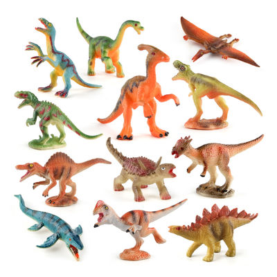 Microgood 12ชิ้นของเล่นโมเดลไดโนเสาร์ไทรันโนซอรัสเร็กซ์เตโกซอรัส Velociraptor Pterosaur เครื่องประดับโมเดลตัวจิ๋วไดโนเสาร์สัตว์พลาสติกของตกแต่งแบบจำลองพระเยซูของเล่นเพื่อการศึกษาของเด็ก