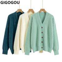 ♝ GIGOGOU Noble Designer Imitation Cardigan Sweaters V Neck Brested Woman Cardigans Knitted Female Jumpers Top