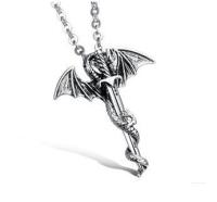 CIFbuy Personality Dragon &amp; Sword Man Pendant Necklaces Punk Silver/ Gold Color Stainless Steel Men Jewelry Free Link Chain GX937J