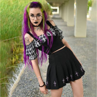 Black Punk Mini Skirt Streetwear High Waist Harajuku Rock Women Skirts High Waist Mini Skirt Pleated Costume Skirt for Goth Girl