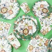 Cartoon Animal Theme Party Decorations Jungle Safari Disposable Tableware Paper Plates Baby Shower Kids Birthday Party Supplies