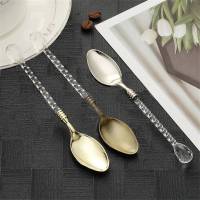 1PC Vintage Stainless Steel Coffee Spoon Dessert Snack Scoop Creative Crystal Hand Ice Cream Mini Spoons Kitchen Tableware Serving Utensils