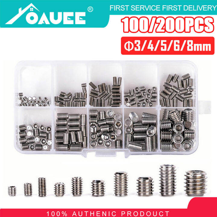200Pcs Allen Head Socket Hex Set Grub Screw Assortment Kit Stainless Steel M3/M4/M5/M6/M8 With