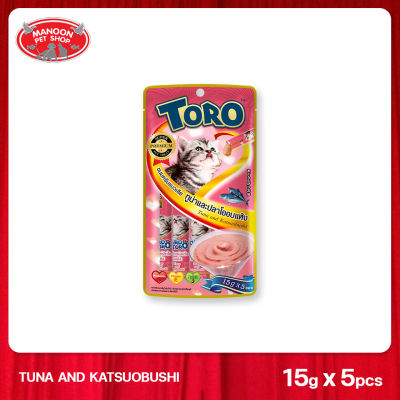 [MANOON] TORO TORO โทโร่ โทโร่ ขนมครีมแมวเลีย รสทูน่าและปลาโออบแห้ง ขนาด 15 กรัม x 5 ซอง