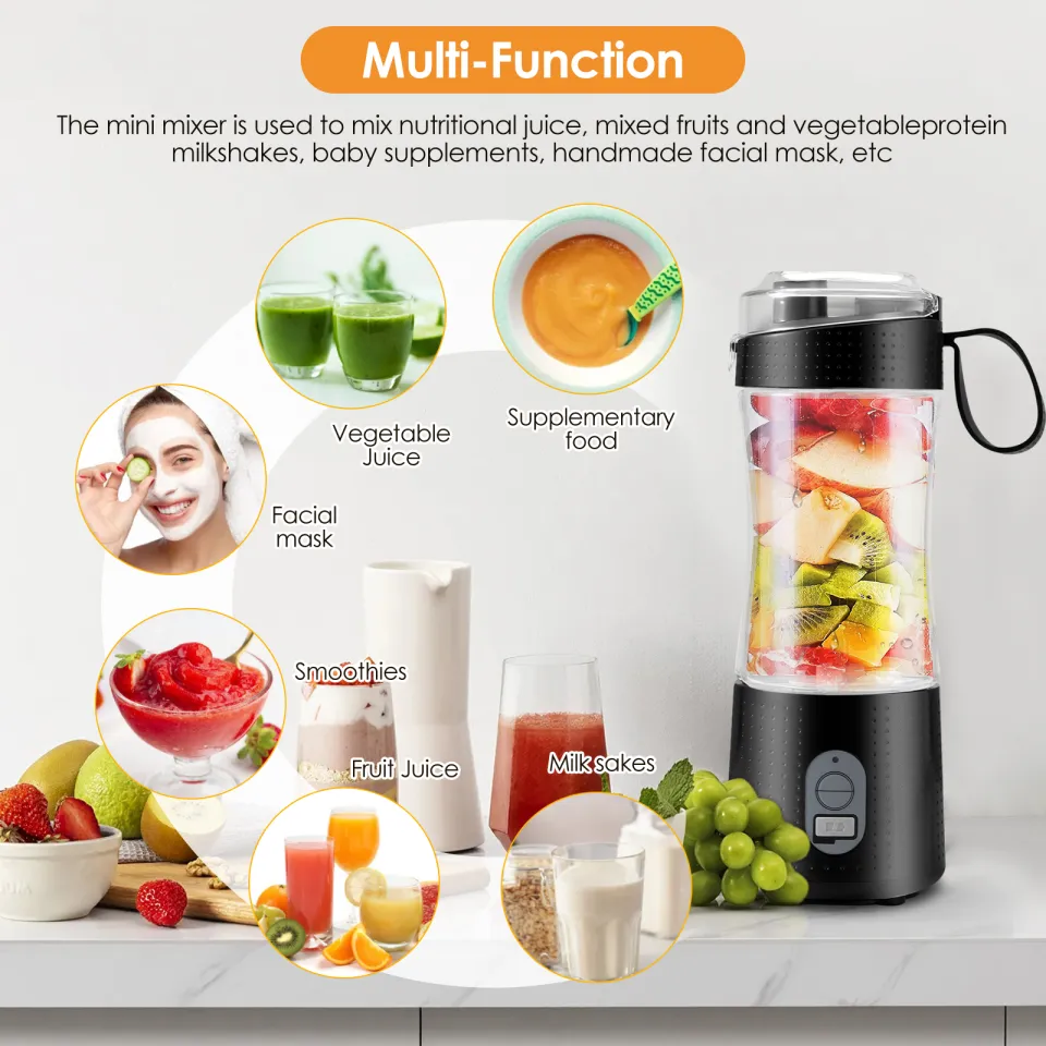 Portable USB Rechargeable Juicer Blender - 6 Blades, Multi-functional Mini  Fruit and Vegetable Juicer Cup for Home, Office, and Travel - Perfect for  Making Smoothies, Milkshakes, and Juices