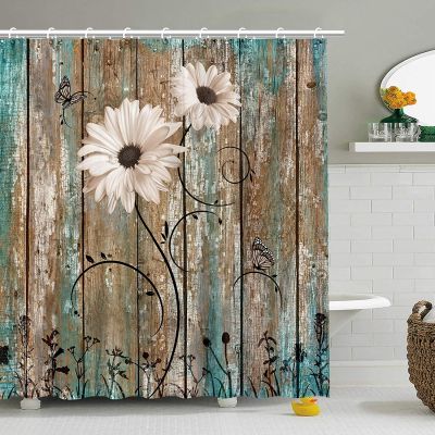 Rustic Shower Curtain Floral Barnwood Farmhouse Bath Curtains Old Wooden Garage Door American Country Farm Style Shower Curtain