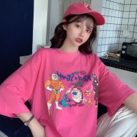 COD Cotton 2021 new summer short-sleeved womens T-shirt loose Korean style student ins cartoon printed tops