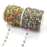 1 Meter Colorful Flower Chain Inlaid Enamel Daisy Handmade Brass Chains Link Roll with Spool for Crafts Jewelry Making