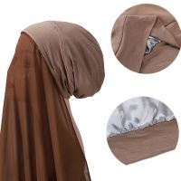 【YF】 2In1 Instant Hijab Chiffon Shawl With Double Layer Jersey Satin Bonnet Cap Fashion Muslim Womens Headwrap Reay To Wear 175x70CM