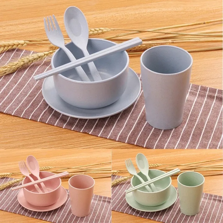 [MOMSDEN] Authentic 100 New 6 Pack Unbreakable Microwave Safe Plastic dinnerware Wheat Straw