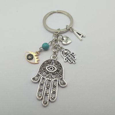 ใหม่ A-Z Letter Evil Eye แขวนผนัง Amulet Enamel Evil Eye พวงกุญแจ fatima Charm Key Ring กระเป๋ารถคู่พวงกุญแจ Gift