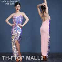 2023FTOP MALL9 ใหม่ผู้หญิงเต้นรำสวมSpandexยืดซาตินMulticolor Squama Sequinsชุดสายคล้องคอBelly Danceชุดยาวชุดนางเงือกใหม่