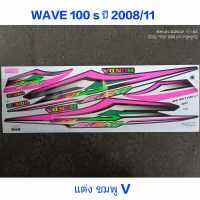 สติ๊กเกอร์ wave 100 UBOX ลายแต่ง สีชมพู ปี 2008 รุ่น 11