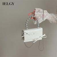 IELGY Niche Bow Design Pearl Stone Pattern Chain Messenger Bag Women