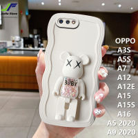 เคสโทรศัพท์หมีแฟชั่นคลื่น3D สำหรับ OPPO A15 / A15S / A16 / A12 / A5S / A3S / A5 2020/2020 A9/A7/A12E / A11K เคสโทรศัพท์กรอบซิลิโคนเหลวกันกระแทกพร้อมที่ยึดแบบหมุนได้