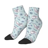 Winter Warm Cool Women Men Floral Speckled Axolotl Short Socks Kawaii Fish Animal Non-slip Basketball Low Tube Tube Socks Socks Tights