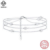 Rinntin 925เงินสเตอร์ลิงสามชั้นไข่มุกธรรมชาติ Anklets สำหรับผู้หญิงแฟชั่นสร้อยข้อมือข้อเท้าสายรัดเครื่องประดับ SA52