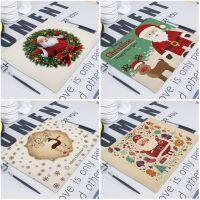 ☃☒ Happy Santa Napkin Cloth Napkins Tea Towels 43x32Cm Christmas Decoration Retro Fabric Napkins Table Restaurant Table Mats Xmas