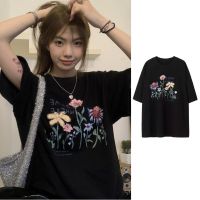 COD tjjs079 SUXI All-match Round Neck Printed Short Sleeve Casual T-shirt Womens Korean Style Printed Loose Top